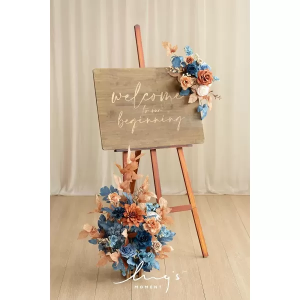 imageLings Moment Fall Wedding Welcome Sign Floral Swag 175quot Tall Standing Artificial Flowers Garland Terracotta Rust Ceremony Reception Easel Home Entryway Outdoor Board Table Decor NOT Include SignRusset Orange  Denim Blue