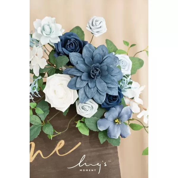 imageLings Moment Fall Wedding Welcome Sign Floral Swag 175quot Tall Standing Artificial Flowers Garland Terracotta Rust Ceremony Reception Easel Home Entryway Outdoor Board Table Decor NOT Include SignDusty Blue  Navy