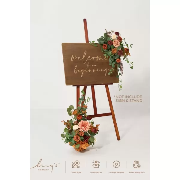 imageLings Moment Fall Wedding Welcome Sign Floral Swag 175quot Tall Standing Artificial Flowers Garland Terracotta Rust Ceremony Reception Easel Home Entryway Outdoor Board Table Decor NOT Include SignSunset Terracotta