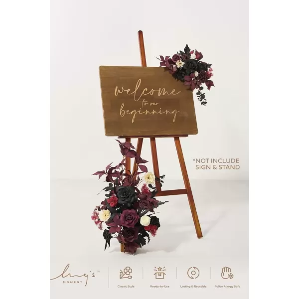 imageLings Moment Fall Wedding Welcome Sign Floral Swag 175quot Tall Standing Artificial Flowers Garland Terracotta Rust Ceremony Reception Easel Home Entryway Outdoor Board Table Decor NOT Include SignBlack  Burgundy