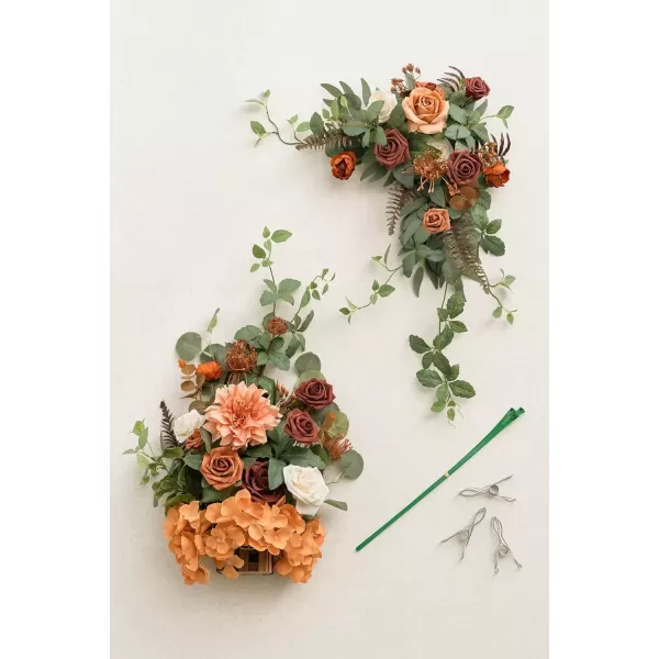 imageLings Moment Fall Wedding Welcome Sign Floral Swag 175quot Tall Standing Artificial Flowers Garland Terracotta Rust Ceremony Reception Easel Home Entryway Outdoor Board Table Decor NOT Include SignSunset Terracotta