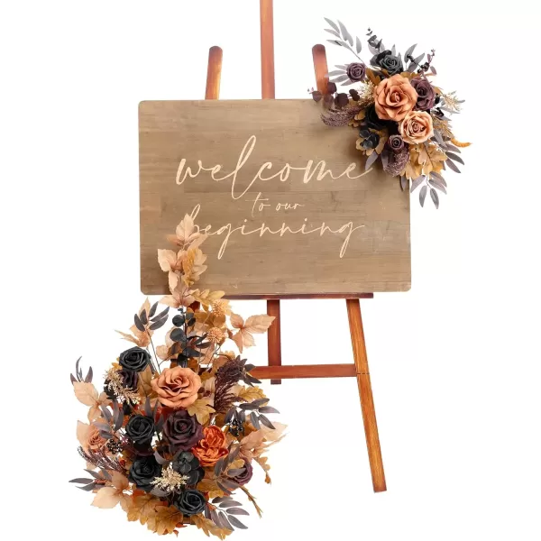 imageLings Moment Fall Wedding Welcome Sign Floral Swag 175quot Tall Standing Artificial Flowers Garland Terracotta Rust Ceremony Reception Easel Home Entryway Outdoor Board Table Decor NOT Include SignBlack  Orange