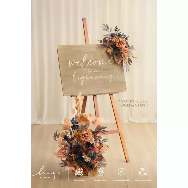 imageLings Moment Fall Wedding Welcome Sign Floral Swag 175quot Tall Standing Artificial Flowers Garland Terracotta Rust Ceremony Reception Easel Home Entryway Outdoor Board Table Decor NOT Include SignBlack  Orange