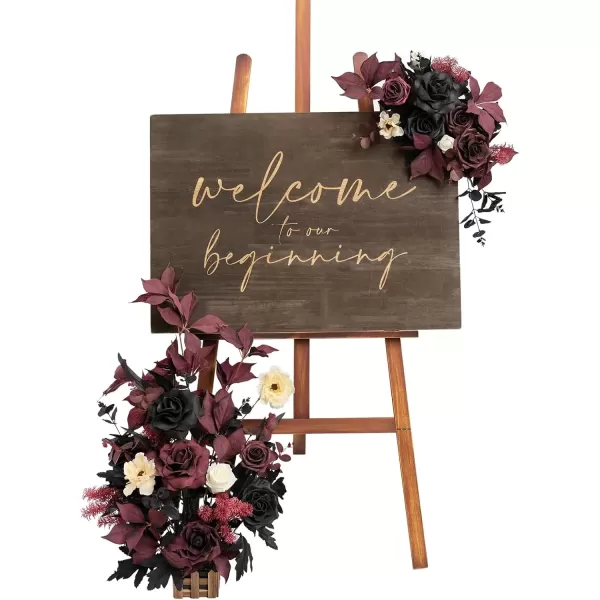 imageLings Moment Fall Wedding Welcome Sign Floral Swag 175quot Tall Standing Artificial Flowers Garland Terracotta Rust Ceremony Reception Easel Home Entryway Outdoor Board Table Decor NOT Include SignBlack  Burgundy