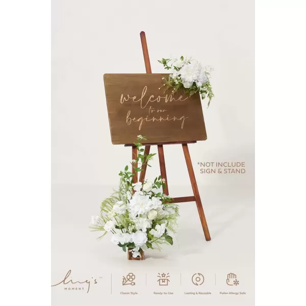 imageLings Moment Fall Wedding Welcome Sign Floral Swag 175quot Tall Standing Artificial Flowers Garland Terracotta Rust Ceremony Reception Easel Home Entryway Outdoor Board Table Decor NOT Include SignLily White  Olive