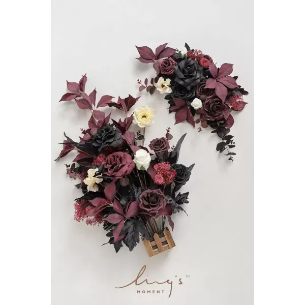 imageLings Moment Fall Wedding Welcome Sign Floral Swag 175quot Tall Standing Artificial Flowers Garland Terracotta Rust Ceremony Reception Easel Home Entryway Outdoor Board Table Decor NOT Include SignBlack  Burgundy