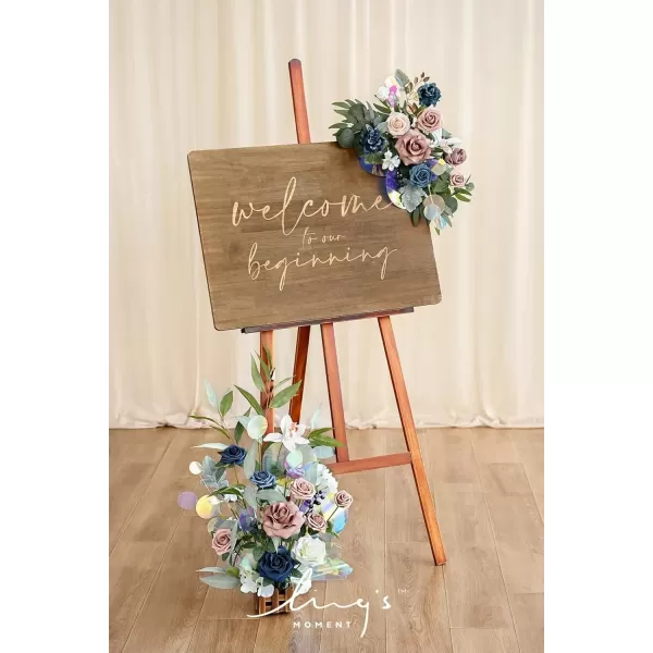 imageLings Moment Fall Wedding Welcome Sign Floral Swag 175quot Tall Standing Artificial Flowers Garland Terracotta Rust Ceremony Reception Easel Home Entryway Outdoor Board Table Decor NOT Include SignDusty Rose  Navy