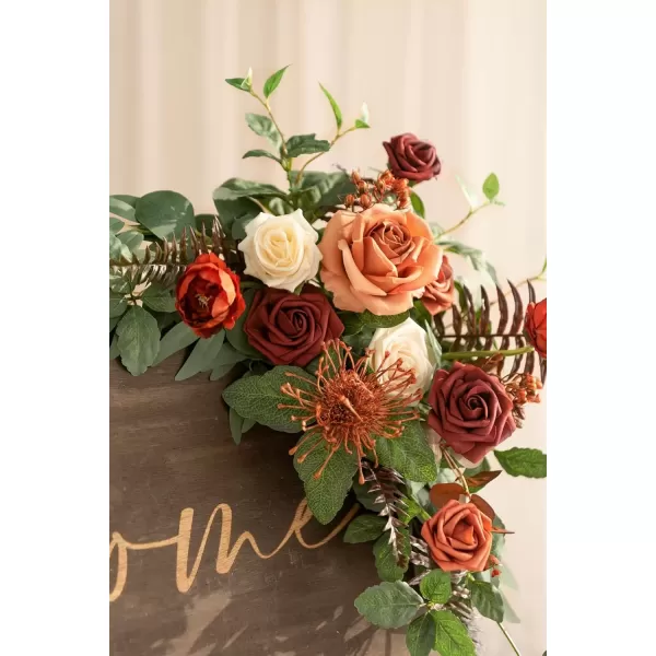 imageLings Moment Fall Wedding Welcome Sign Floral Swag 175quot Tall Standing Artificial Flowers Garland Terracotta Rust Ceremony Reception Easel Home Entryway Outdoor Board Table Decor NOT Include SignSunset Terracotta