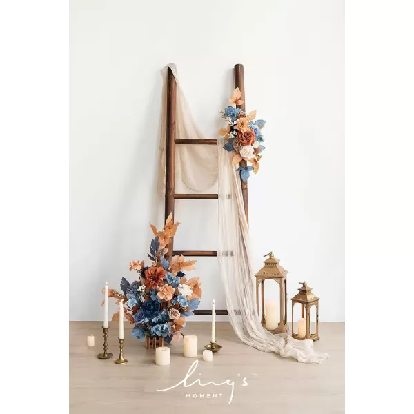 imageLings Moment Fall Wedding Welcome Sign Floral Swag 175quot Tall Standing Artificial Flowers Garland Terracotta Rust Ceremony Reception Easel Home Entryway Outdoor Board Table Decor NOT Include SignRusset Orange  Denim Blue