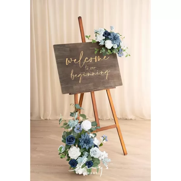 imageLings Moment Fall Wedding Welcome Sign Floral Swag 175quot Tall Standing Artificial Flowers Garland Terracotta Rust Ceremony Reception Easel Home Entryway Outdoor Board Table Decor NOT Include SignDusty Blue  Navy