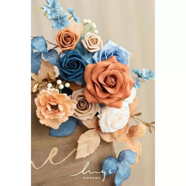 imageLings Moment Fall Wedding Welcome Sign Floral Swag 175quot Tall Standing Artificial Flowers Garland Terracotta Rust Ceremony Reception Easel Home Entryway Outdoor Board Table Decor NOT Include SignRusset Orange  Denim Blue