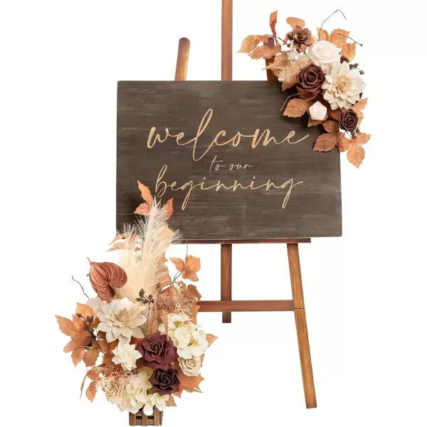 imageLings Moment Fall Wedding Welcome Sign Floral Swag 175quot Tall Standing Artificial Flowers Garland Terracotta Rust Ceremony Reception Easel Home Entryway Outdoor Board Table Decor NOT Include SignRust  Sepia