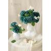 imageLings Moment Artificial Flowers Fake Faux Foam Roses Gardenia Combo for DIY Wedding Bouquets Centerpieces Arrangements Bridal Shower Party Home Decorations Dusty Blue ampamp White 24pcsDark Teal