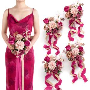 imageLings Moment Artificial Flowers Burgundy ampamp Navy Blue Bridesmaid Bouquet Set of 4 Wedding Flowers Bouquets for Bridesmaids 7 Inch Bridal Bouquets for Bridesmaids Wedding etcPkhot Pink