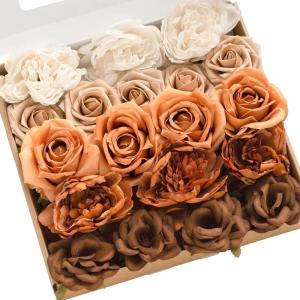 imageLings Moment Artificial Flowers Fake Faux Foam Roses Gardenia Combo for DIY Wedding Bouquets Centerpieces Arrangements Bridal Shower Party Home Decorations Dusty Blue ampamp White 24pcsDried Flower  Orange