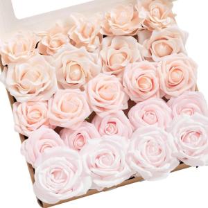 imageLings Moment Artificial Flowers Fake Faux Foam Roses Gardenia Combo for DIY Wedding Bouquets Centerpieces Arrangements Bridal Shower Party Home Decorations Dusty Blue ampamp White 24pcsPale Pink