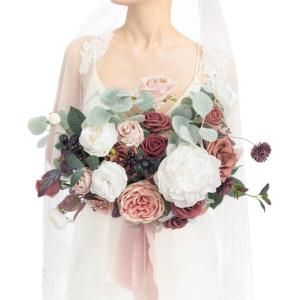 imageLings Moment Black and Burgundy Wedding Bouquets for Bride Gothic Bridal Bouquets for Bride 13 Inch Free Form Artificial Wedding Flower BouquetPkbelle Dusty Rose