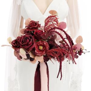 imageLings Moment Black and Burgundy Wedding Bouquets for Bride Gothic Bridal Bouquets for Bride 13 Inch Free Form Artificial Wedding Flower BouquetRedburgundy  Dusty Rose