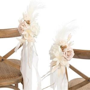 imageLings Moment 8 Wedding Artificial Aisle Pew Flowers Chair Decorations Arrangements with Chiffon Ribbons Orange Black for Ceremony Chair Back Floral Decor Reception Church Rose Party OutdoorWhtbeige  Boho Pampas