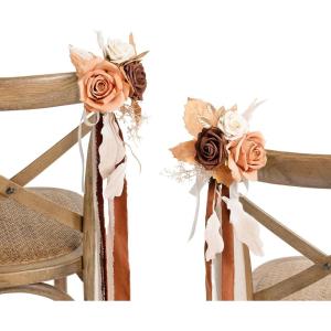 imageLings Moment 8 Wedding Artificial Aisle Pew Flowers Chair Decorations Arrangements with Chiffon Ribbons Orange Black for Ceremony Chair Back Floral Decor Reception Church Rose Party OutdoorOrrust  Sepia