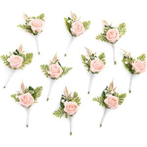 imageLings Moment Boutonniere for Men 10pcs Groomsmen Guest Boutonniere Artificial Flowers for Wedding DcorPromHomecomingetcBlush Coral Peach PinkPkblush  Pink
