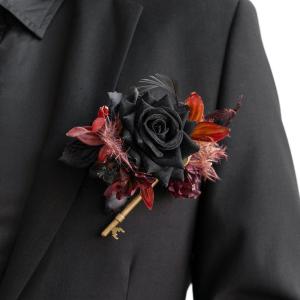 imageLings Moment Single Pocket Boutonniere for Man Groom Artificial Flowers for Wedding DecorPromHomecomingGraduation etcBlack Gothic Burgundy