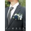 imageLings Moment Single Pocket Boutonniere for Man Groom Artificial Flowers for Wedding DecorPromHomecomingGraduation etcDusty Blue Navy