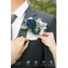 imageLings Moment Single Pocket Boutonniere for Man Groom Artificial Flowers for Wedding DecorPromHomecomingGraduation etcDusty Blue Navy