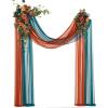 imageLings Moment Hanging Wedding Arch Flowers Kit Pack of 4 2pcs Arbor Artificial Flower Arrangement 1 Chiffon Drape Ceremony Reception Rose Backdrop White Faux Floral Outdoor Party DecorOrdark Teal  Burnt Orange