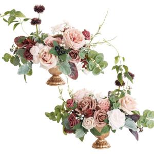 imageLings Moment Black ampamp Burgundy Artificial Flowers with Vase Gothic Wedding Table Decor Bouquet Centerpiece Flower Potted for Ceremony Reception Desk Flowers Mantel Goth Fake Flowers Set of 2Pkdusty Rose Mauve