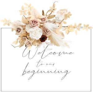 imageLings Moment Fall Wedding Floral Swag Welcome Sign Artificial Flowers Backdrop Garland Terracotta Orange For Ceremony Reception Wall Easel Home Decoration Entryway Faux Outdoor Board Head Table DecorWhite  Beigenot Included Sign