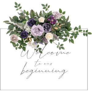 imageLings Moment Fall Wedding Floral Swag Welcome Sign Artificial Flowers Backdrop Garland Terracotta Orange For Ceremony Reception Wall Easel Home Decoration Entryway Faux Outdoor Board Head Table DecorLilac  Goldnot Included Sign