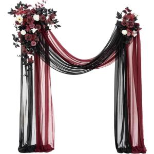 imageLings Moment Hanging Wedding Arch Flowers Kit Pack of 4 2pcs Arbor Artificial Flower Arrangement 1 Chiffon Drape Ceremony Reception Rose Backdrop White Faux Floral Outdoor Party DecorBlkblack  Burgundy