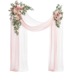 imageLings Moment Hanging Wedding Arch Flowers Kit Pack of 4 2pcs Arbor Artificial Flower Arrangement 1 Chiffon Drape Ceremony Reception Rose Backdrop White Faux Floral Outdoor Party DecorPkdusty Rose  Cream