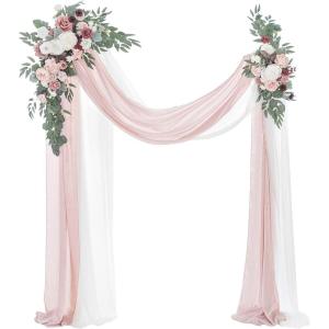 imageLings Moment Hanging Wedding Arch Flowers Kit Pack of 4 2pcs Arbor Artificial Flower Arrangement 1 Chiffon Drape Ceremony Reception Rose Backdrop White Faux Floral Outdoor Party DecorPkdusty Rose Mauve