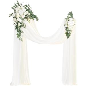 imageLings Moment Hanging Wedding Arch Flowers Kit Pack of 4 2pcs Arbor Artificial Flower Arrangement 1 Chiffon Drape Ceremony Reception Rose Backdrop White Faux Floral Outdoor Party DecorWhtwhite  Sage