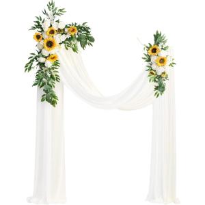 imageLings Moment Hanging Wedding Arch Flowers Kit Pack of 4 2pcs Arbor Artificial Flower Arrangement 1 Chiffon Drape Ceremony Reception Rose Backdrop White Faux Floral Outdoor Party DecorWhtsunflower New