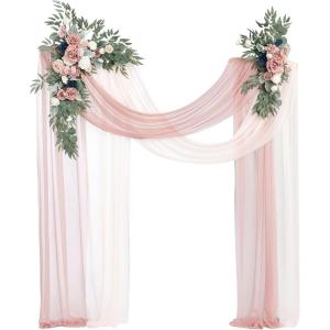 imageLings Moment Hanging Wedding Arch Flowers Kit Pack of 4 2pcs Arbor Artificial Flower Arrangement 1 Chiffon Drape Ceremony Reception Rose Backdrop White Faux Floral Outdoor Party DecorPkdusty Rose  Navy