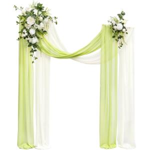 imageLings Moment Hanging Wedding Arch Flowers Kit Pack of 4 2pcs Arbor Artificial Flower Arrangement 1 Chiffon Drape Ceremony Reception Rose Backdrop White Faux Floral Outdoor Party DecorWhtwhite  Lily  Olive