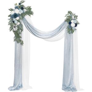 imageLings Moment Hanging Wedding Arch Flowers Kit Pack of 4 2pcs Arbor Artificial Flower Arrangement 1 Chiffon Drape Ceremony Reception Rose Backdrop White Faux Floral Outdoor Party DecorBludusty Blue  Navy