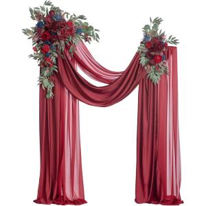 imageLings Moment Hanging Wedding Arch Flowers Kit Pack of 4 2pcs Arbor Artificial Flower Arrangement 1 Chiffon Drape Ceremony Reception Rose Backdrop White Faux Floral Outdoor Party DecorRedburgundy  Navy