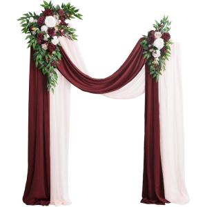 imageLings Moment Hanging Wedding Arch Flowers Kit Pack of 4 2pcs Arbor Artificial Flower Arrangement 1 Chiffon Drape Ceremony Reception Rose Backdrop White Faux Floral Outdoor Party DecorRedmarsala  Blush