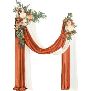 imageLings Moment Hanging Wedding Arch Flowers Kit Pack of 4 2pcs Arbor Artificial Flower Arrangement 1 Chiffon Drape Ceremony Reception Rose Backdrop White Faux Floral Outdoor Party DecorSunset Terracotta New