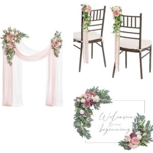 imageLings Moment Hanging Wedding Arch Flowers Aisle Pew Flowers Sign Flower Swag Decorations Package for Ceremony Reception Dusty Rose ampamp Cream Wedding Floral Arrangement Hanging Fabric Party Backdrop