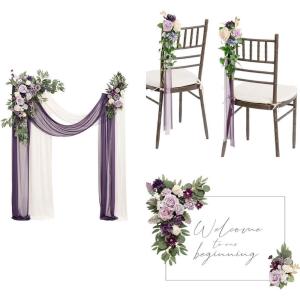 imageLings Moment Hanging Wedding Arch Flowers Aisle Pew Flowers Sign Flower Swag Decorations Package for Ceremony Reception Lilac ampamp Gold Wedding Floral Arrangement Hanging Fabric Party Backdrop