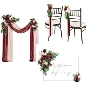 imageLings Moment Hanging Wedding Arch Flowers Aisle Pew Flowers Sign Flower Swag Decorations Package for Ceremony Reception Marsala ampamp Blush Wedding Floral Arrangement Hanging Fabric Party Backdrop