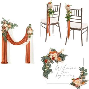 imageLings Moment Hanging Wedding Arch Flowers Aisle Pew Flowers Sign Flower Swag Decorations Package for Ceremony Reception Sunset Terracotta Wedding Floral Arrangement Hanging Fabric Party Backdrop