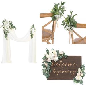 imageLings Moment Hanging Wedding Arch Flowers Aisle Pew Flowers Sign Flower Swag Decorations Package for Ceremony Reception White ampamp Sage Wedding Floral Arrangement Hanging Fabric Party Backdrop