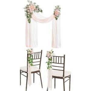 imageLings Moment Hanging Wedding Arch Flowers and Wedding Aisle Pew Flowers Decorations Package for Ceremony Reception Blush ampamp Cream Wedding Floral Arrangement Hanging Fabric Party Backdrop