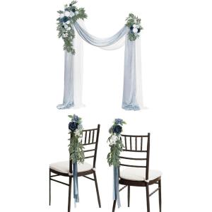 imageLings Moment Hanging Wedding Arch Flowers and Wedding Aisle Pew Flowers Decorations Package for Ceremony Reception Dusty Blue ampamp Navy Wedding Floral Arrangement Hanging Fabric Party Backdrop